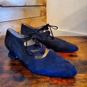Anthropologie Delman Blue Suede Lace Up Tassel Heels Shoes 6 Unique Rare…